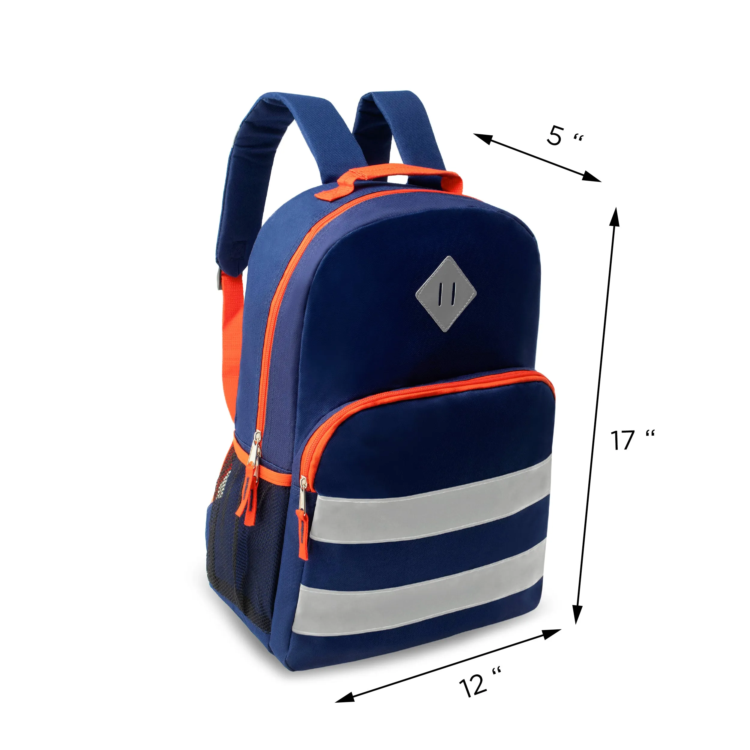 12 Wholesale 17" Reflective backpacks in Assorted Colors & 12 Bulk School Supply Kits of Your Choice