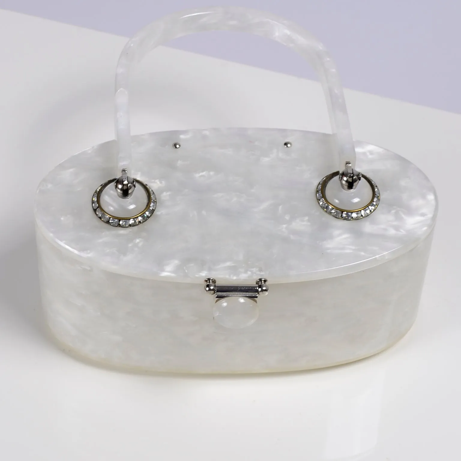 1950s Marbleized Lucite Vintage Handbag With Rhinestones