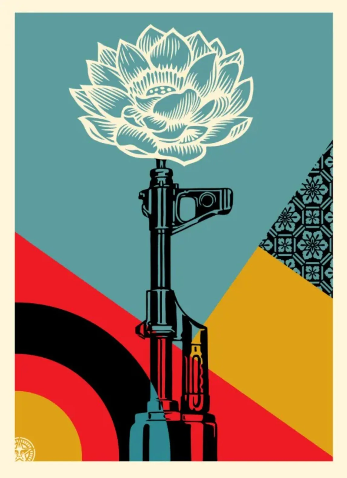 AK-47 Lotus- Large Format Serigraph Print by Shepard Fairey- OBEY