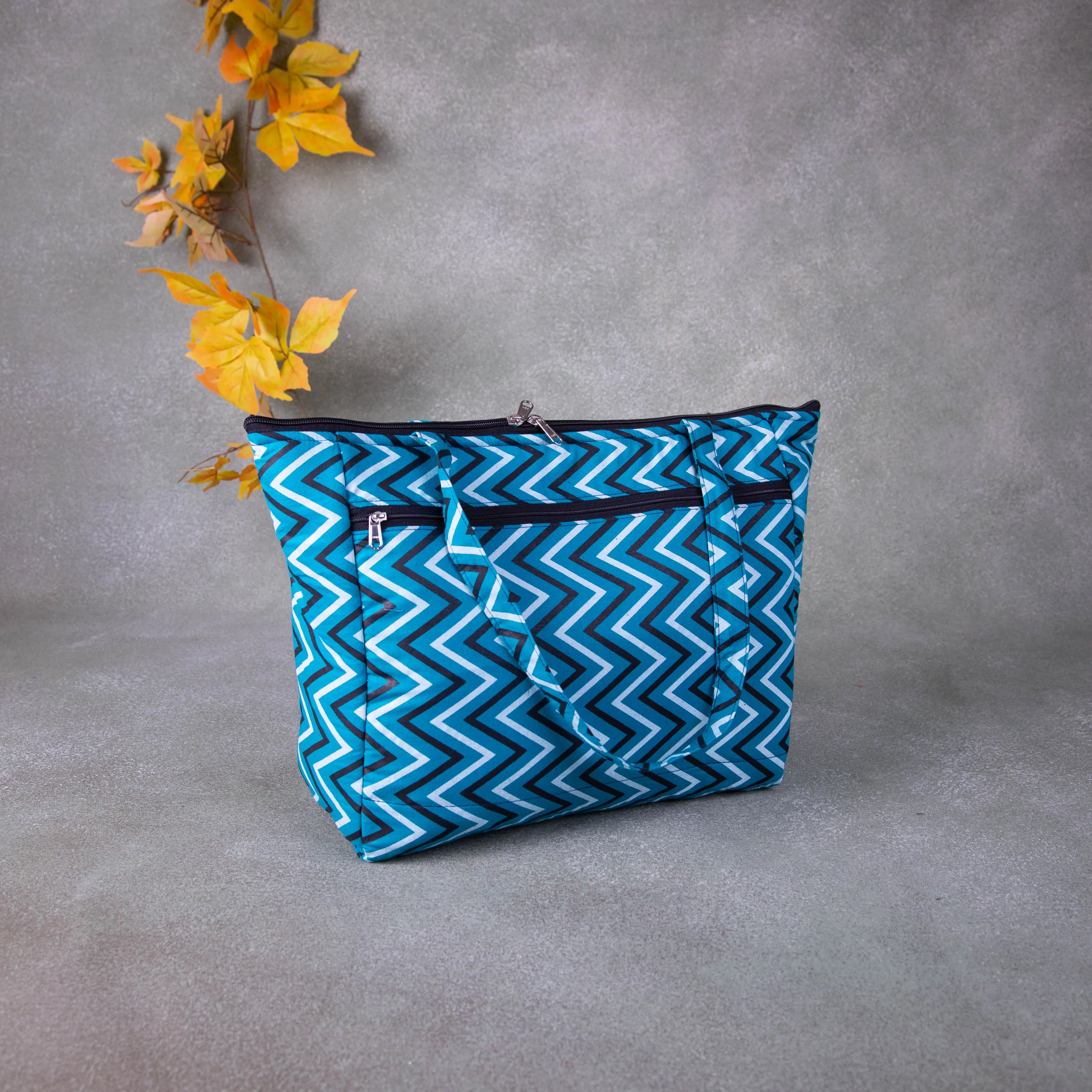 Baby Bag Diaper bag Hospital Bag Blue Colour with White and Black Zig Zag Design.