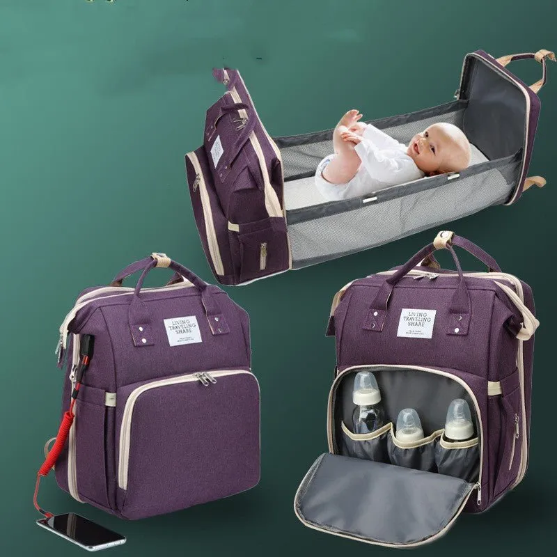 Backpack for Mothers: Large Capacity Mommy Bag with Folding Baby Bed