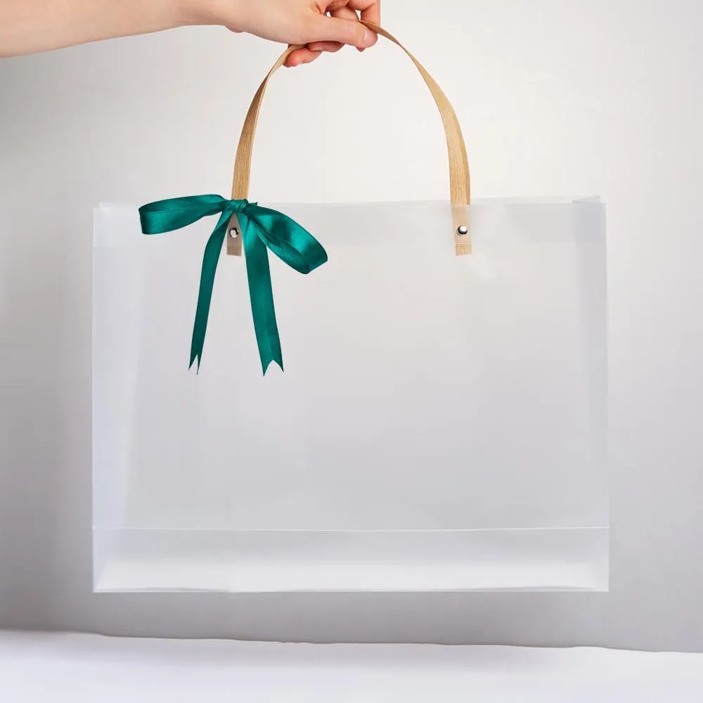 Bag with Handles Reusable White Frosted Plastic Bag for Gift