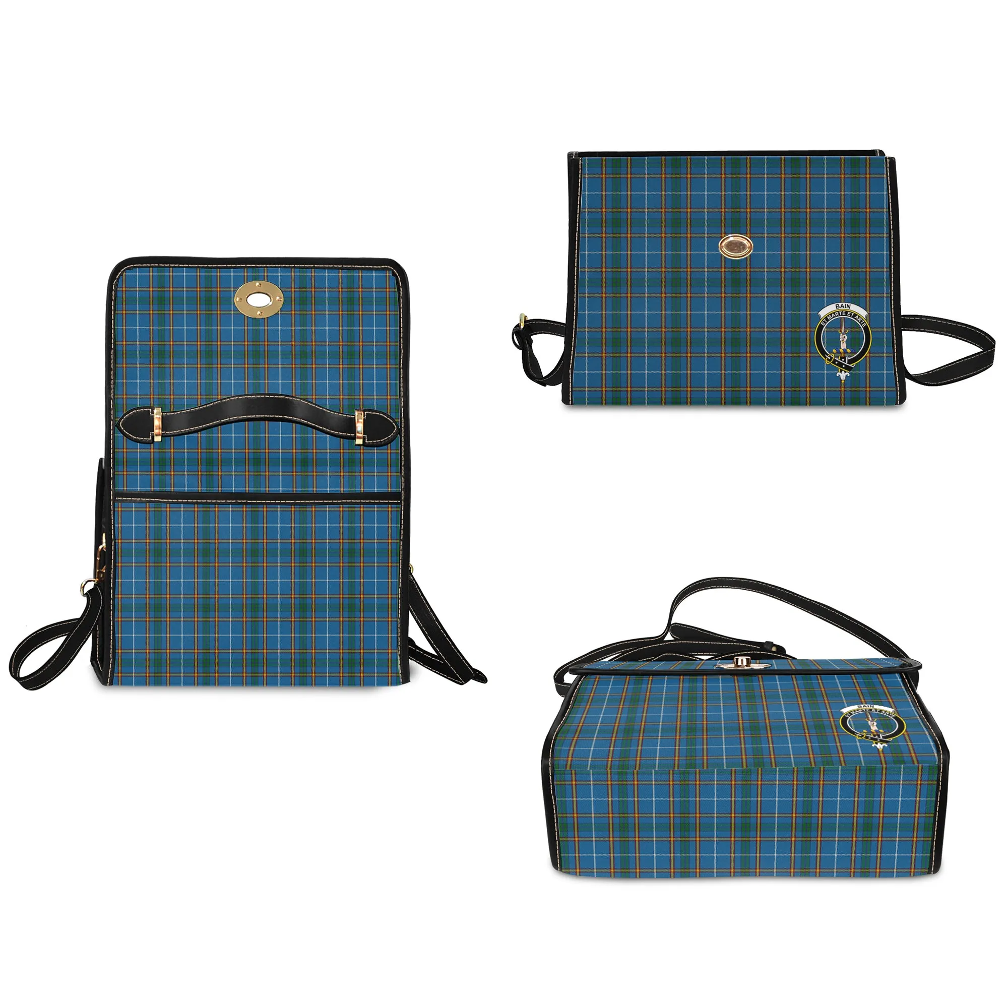 Bain Tartan Waterproof Canvas Bag with Family Crest