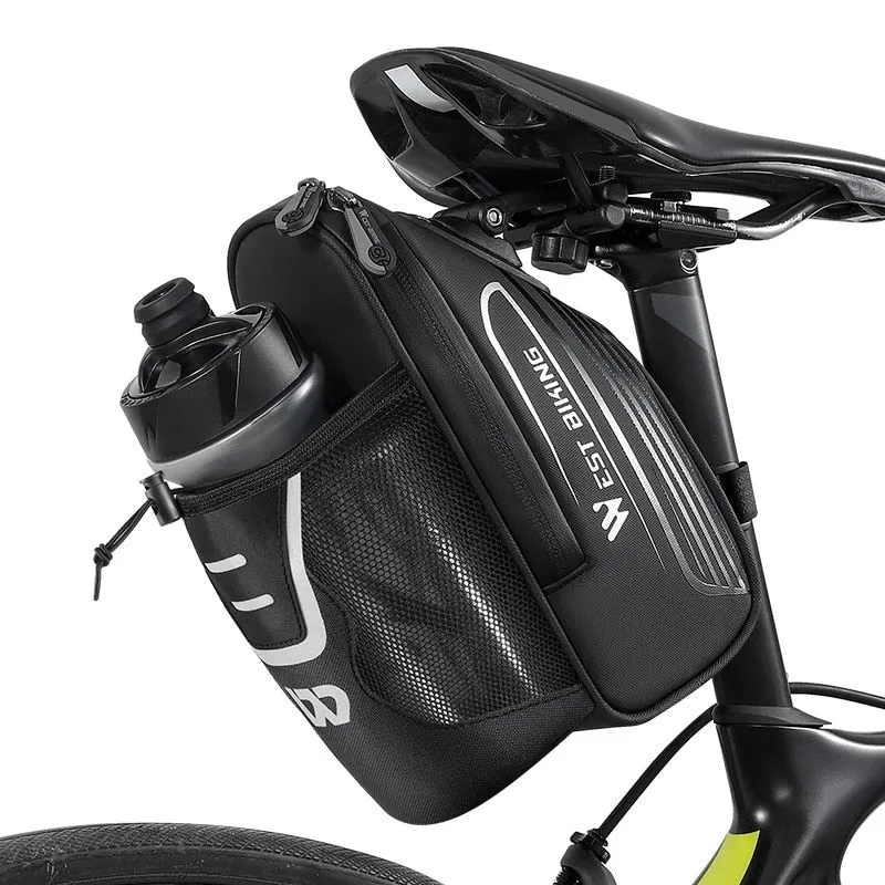 Bike Saddle Bag With Water Bottle Pocket MTB Road Bicycle Under Seat Bag Waterproof Tail Pannier Cycling Accessories