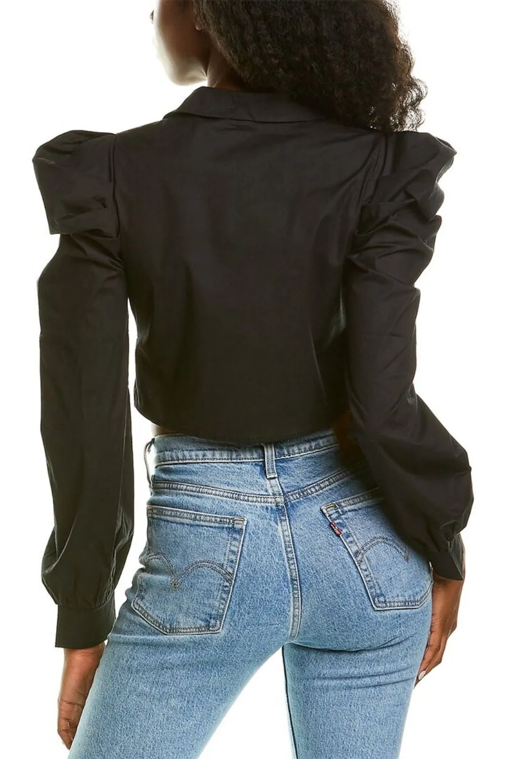 Black Puff Sleeve Front Tie Top