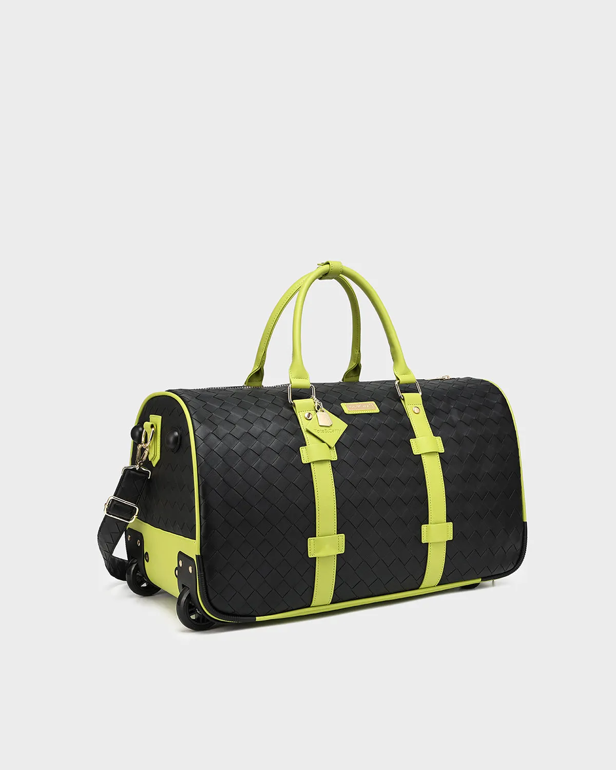 Bodega Rolling Duffle Bag in Black & Neon Green