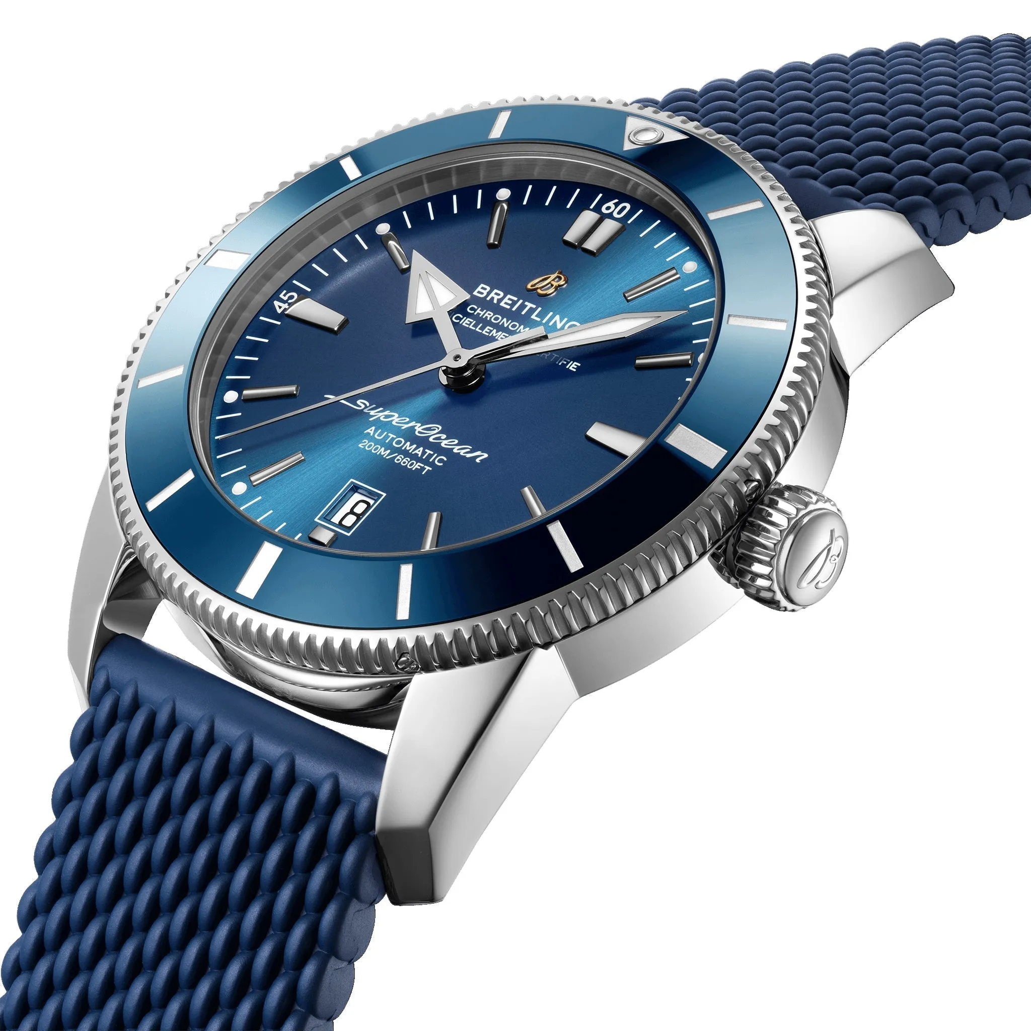 Breitling Superocean Heritage Automatic Chronometer Stainless Steel Blue Dial Blue Rubber Strap Date Divers Mens Watch Special Edition AB2020161C1S1