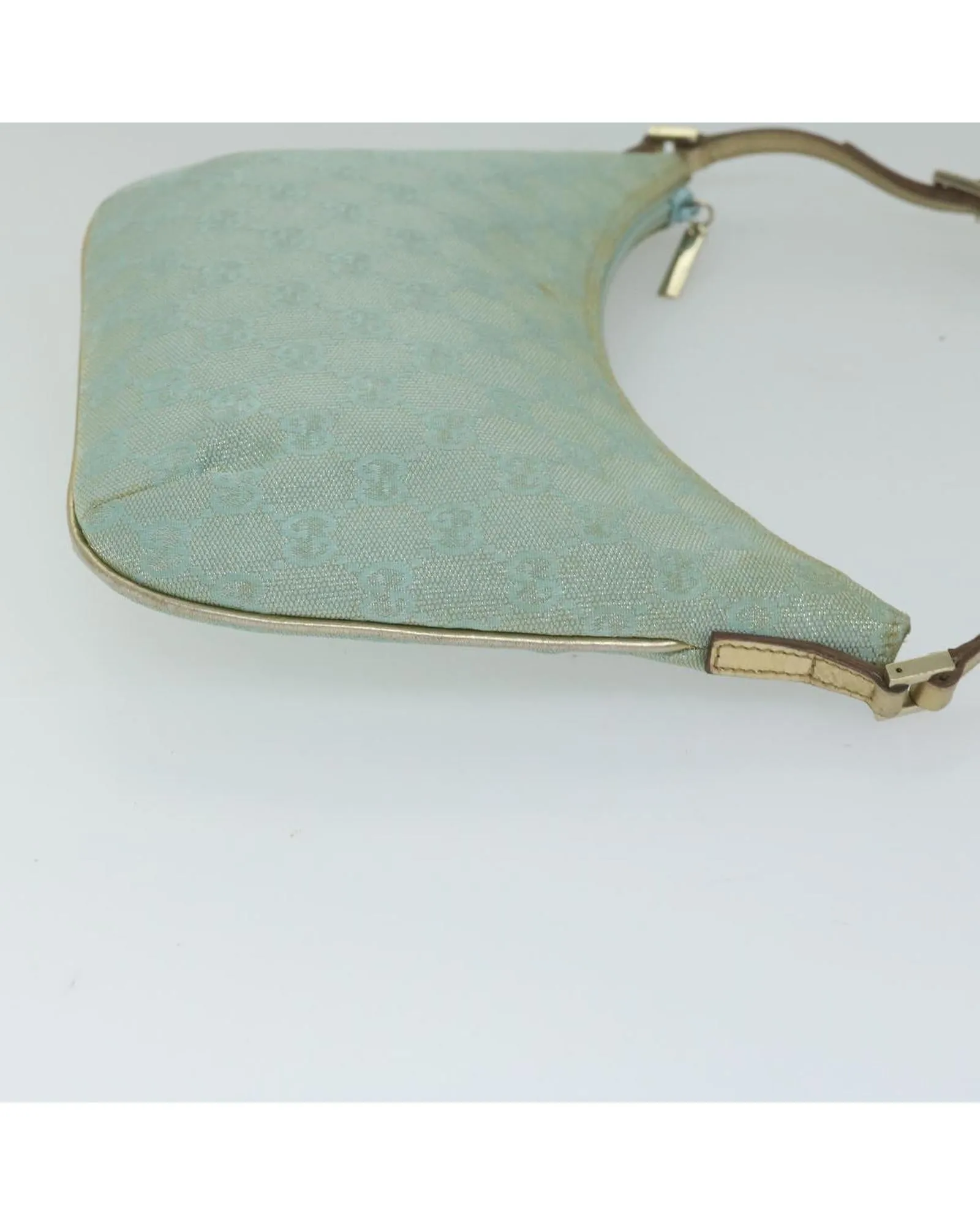 Canvas Shoulder Bag with GG Pattern and Light Blue Hue