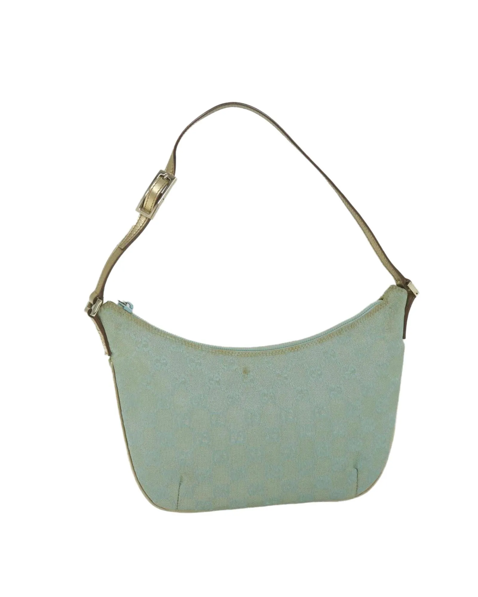 Canvas Shoulder Bag with GG Pattern and Light Blue Hue