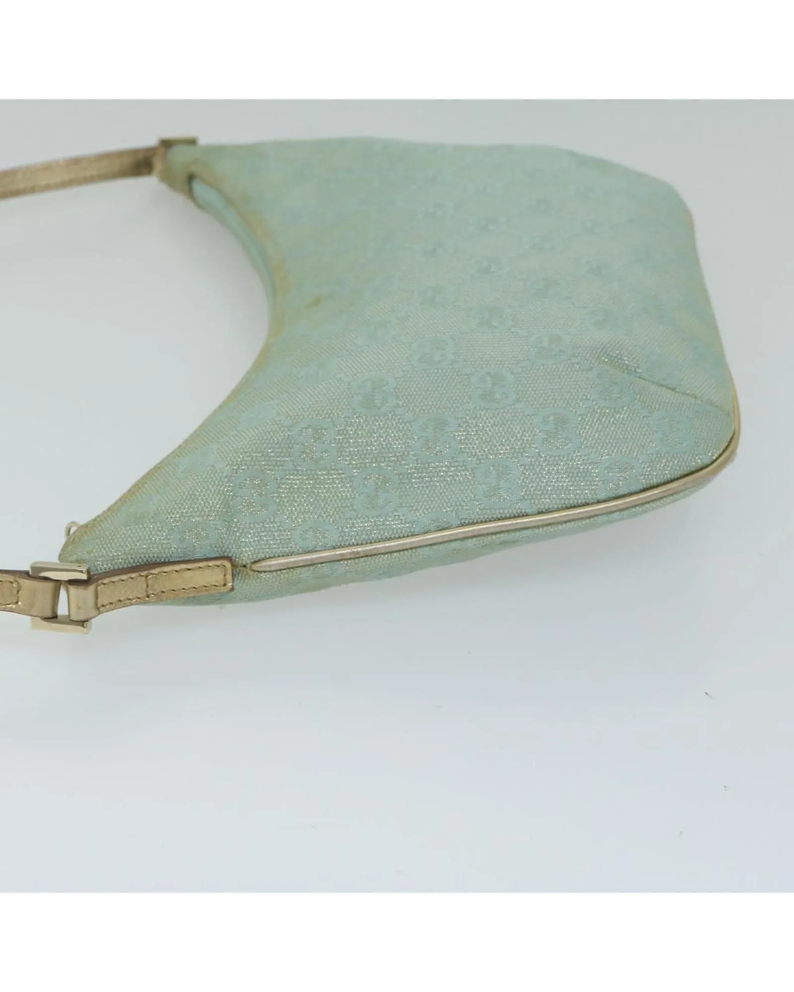 Canvas Shoulder Bag with GG Pattern and Light Blue Hue