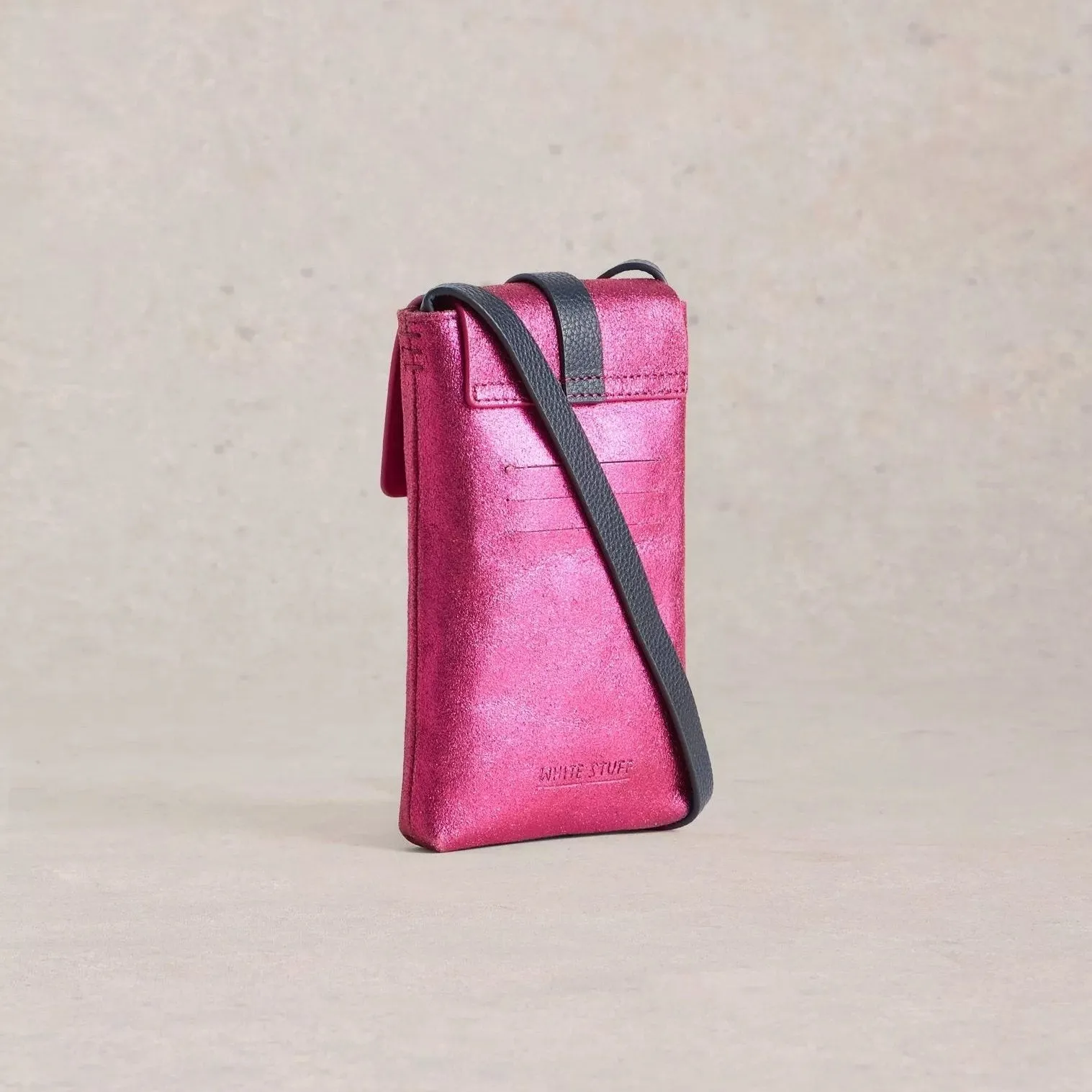 Clara Buckle Leather Phone Bag - Pink Metallic