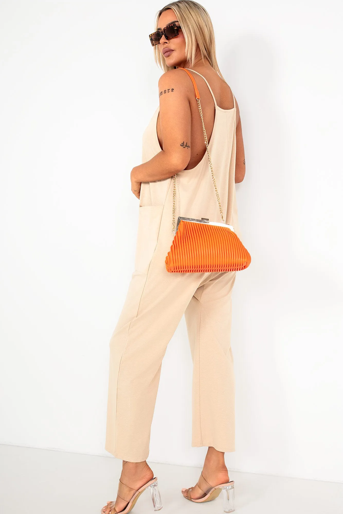 Claudia Neon Orange Faux Leather Pleated Bag