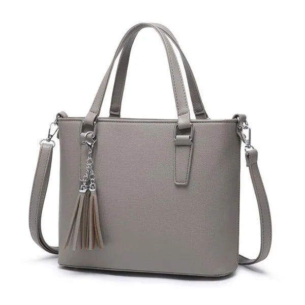 Collic With Tassel In Front Geniune Leather Handbag Grey