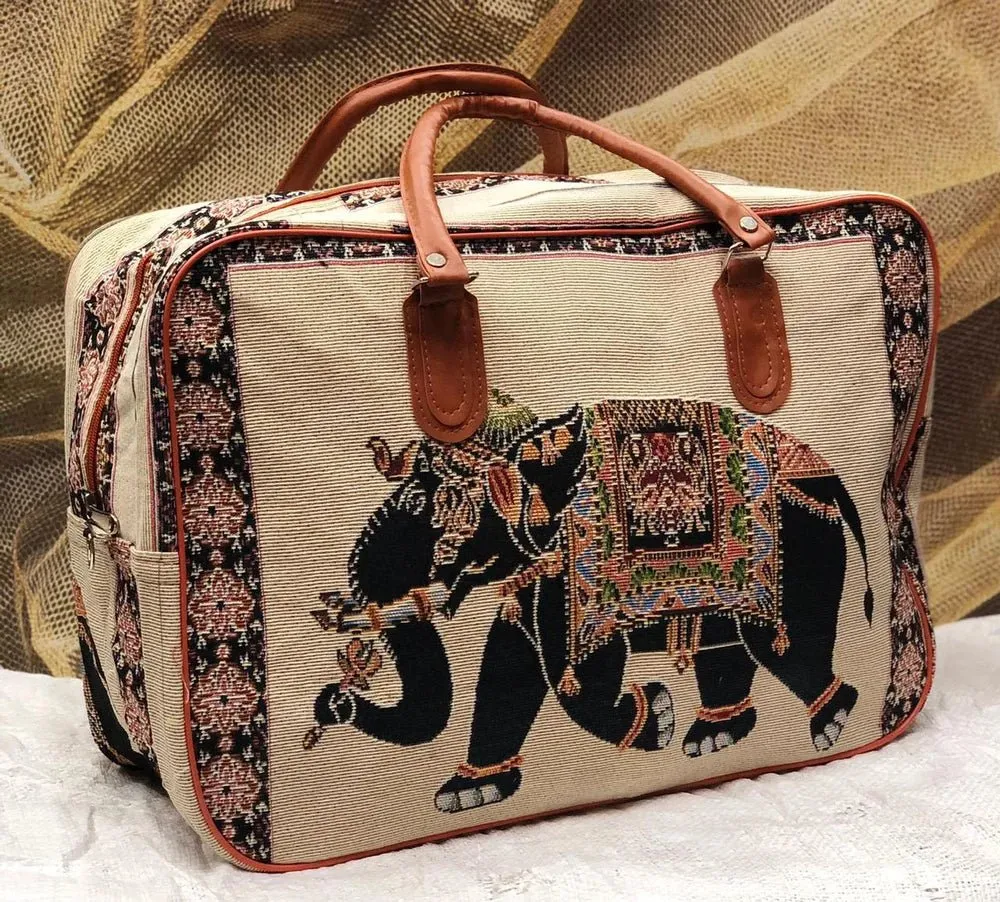 Cotton Canvas Duffle Bag with Elephant Design