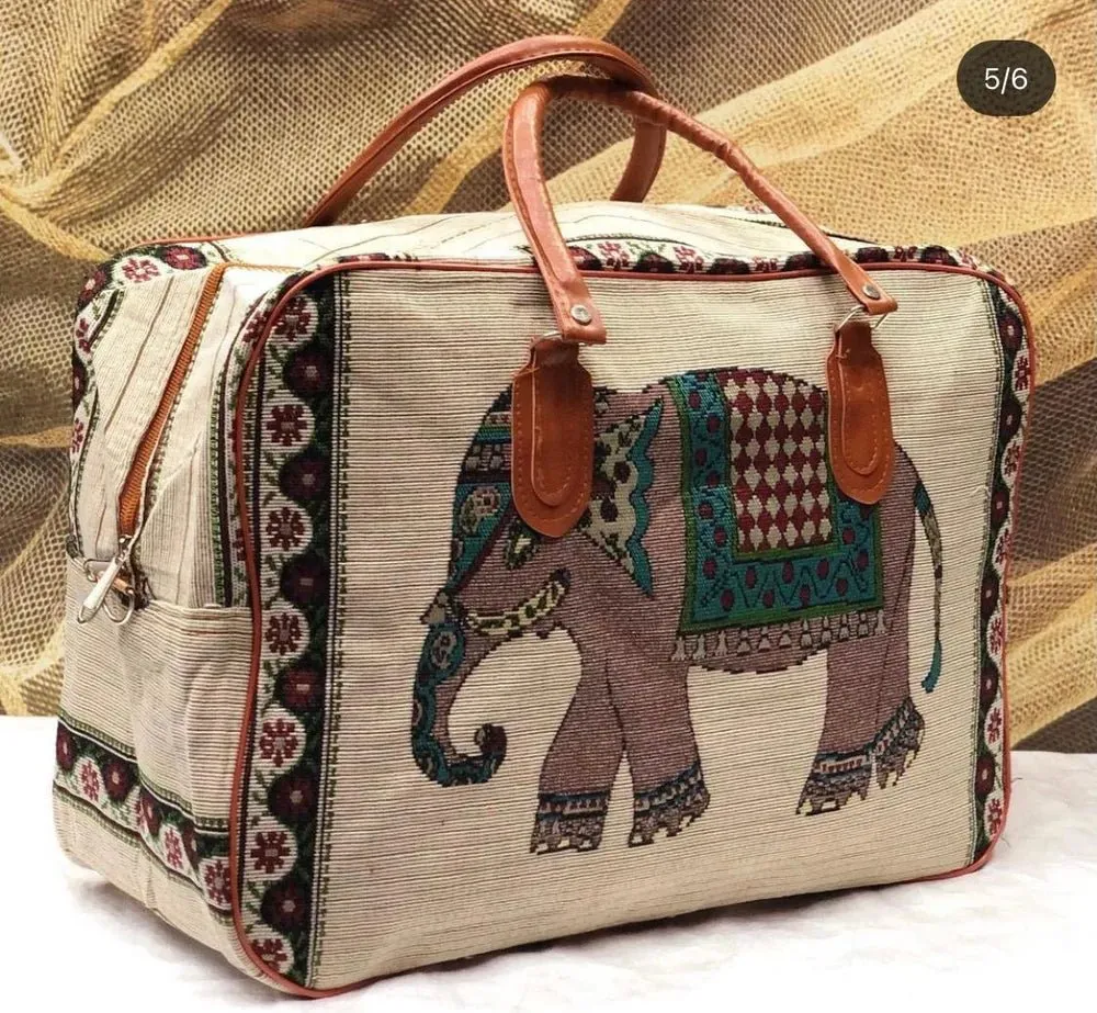 Cotton Canvas Duffle Bag with Elephant Design