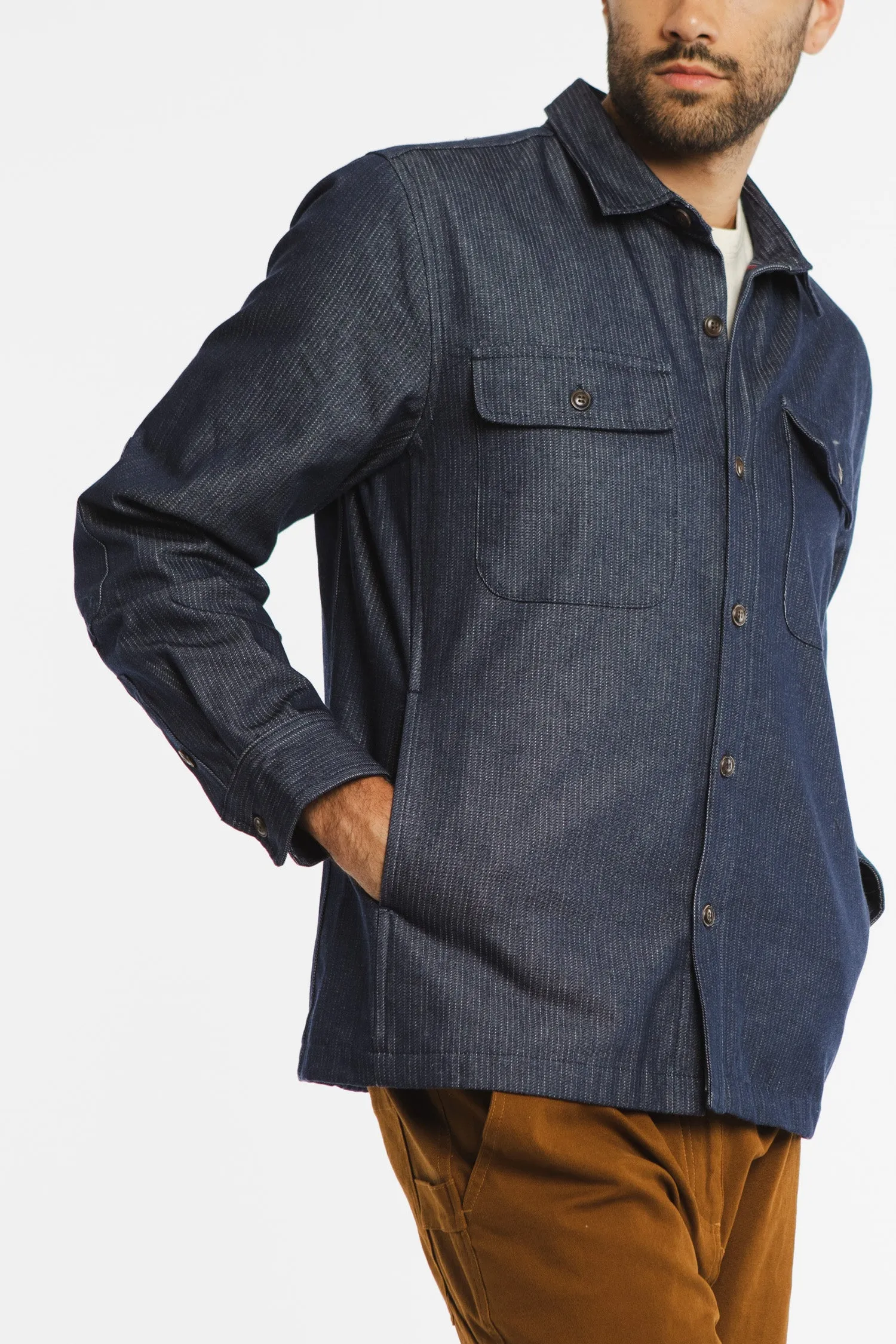 Crest Overshirt / Denim Pinstripe