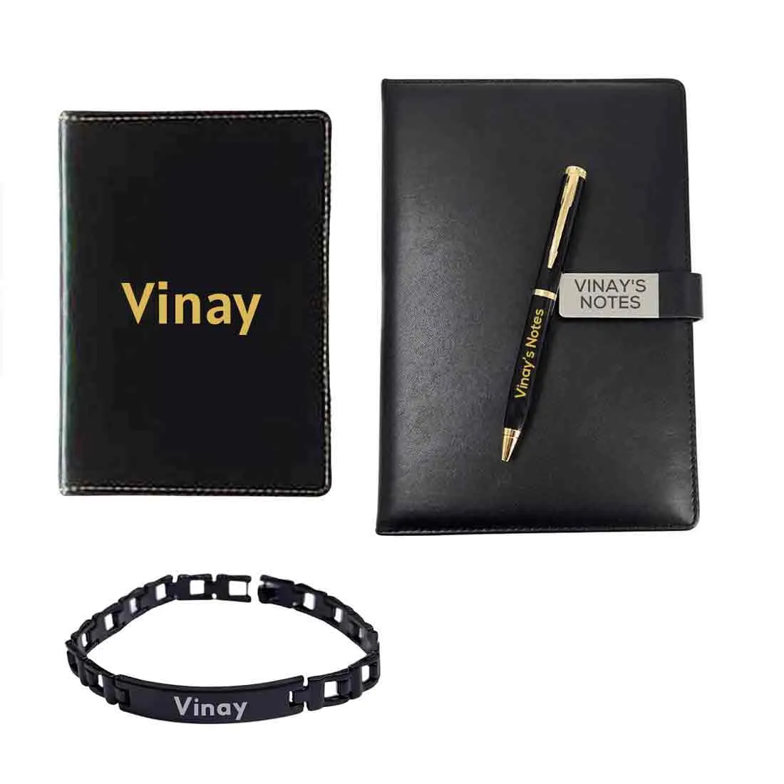 Customized Rakhi Gift Set for Brother with Personalized Diary Pen and Passport Cover Sleeve