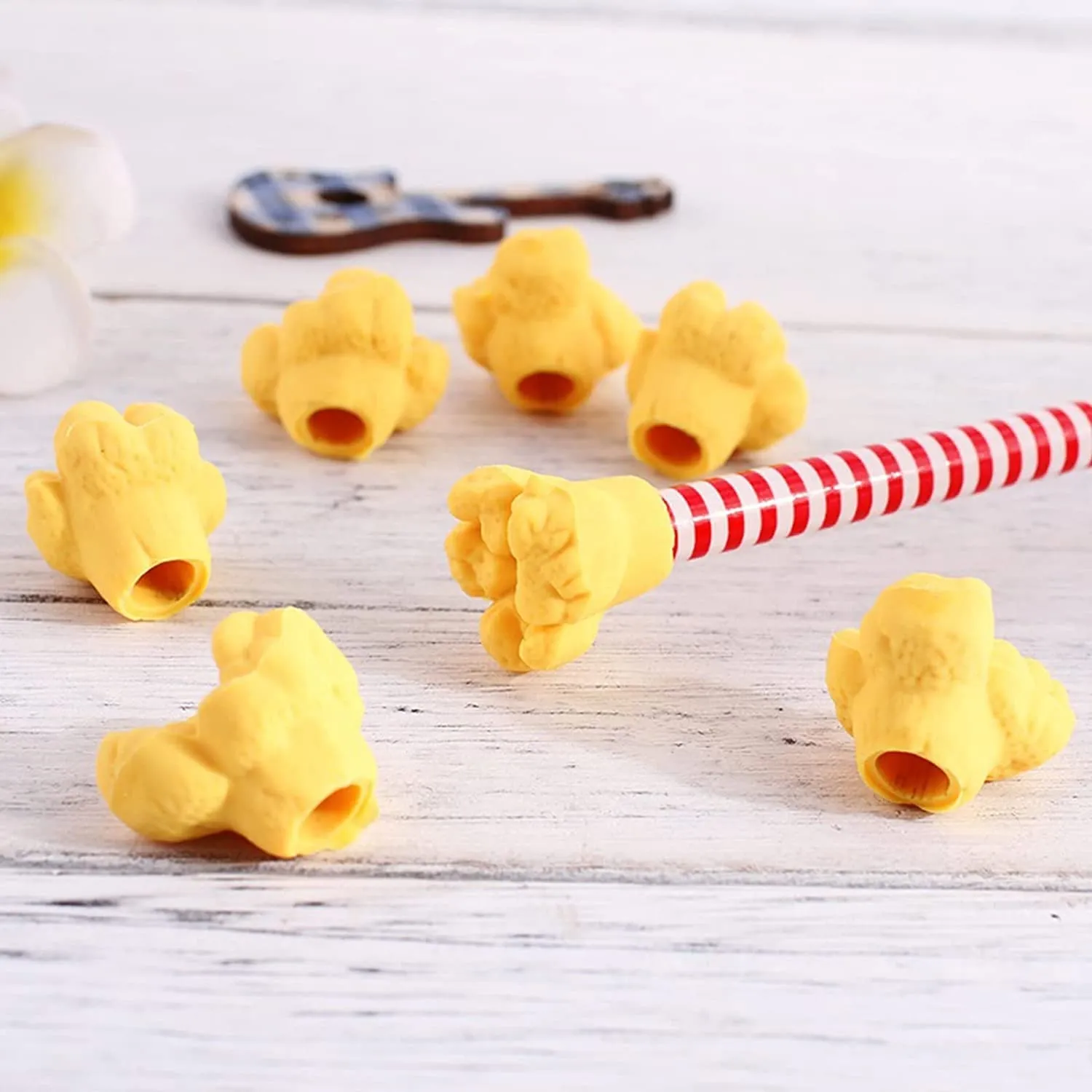 Cute Popcorn Shape Grip Cap Pencil Erasers Pack of 12