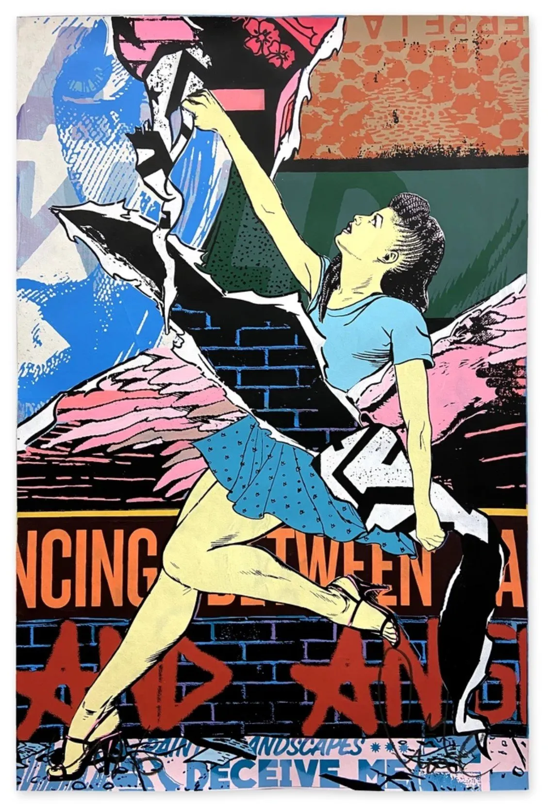 Dancing Between Angels/ Love Stories B-Side Silkscreen Print by Faile