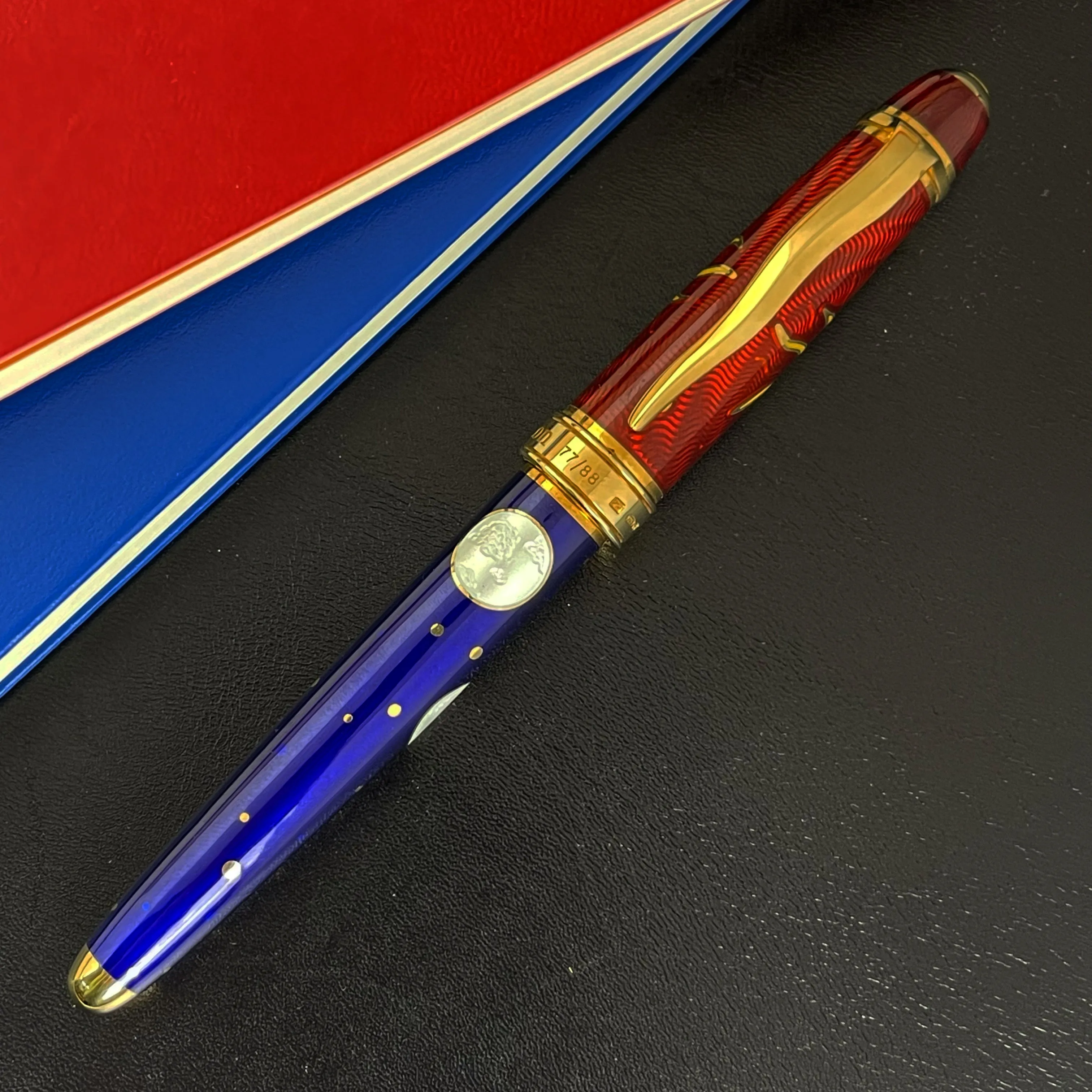 David Oscarson Celestial Fountain Pen - Blue w/ Red (Limited Edition #77/88)