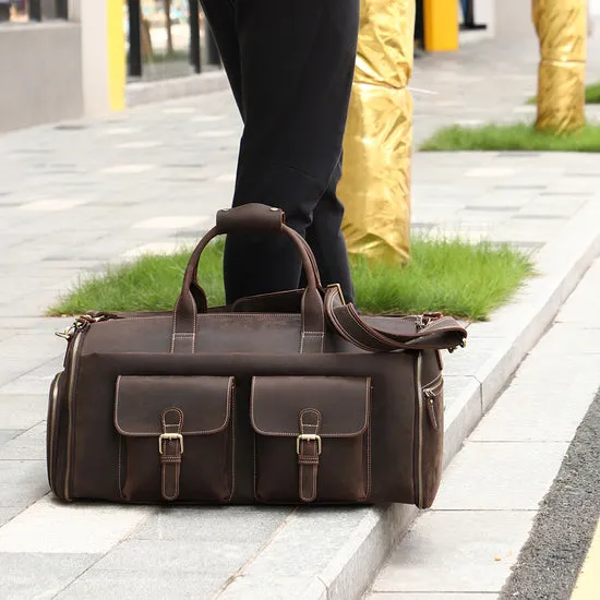 Dazzlo The Smart Top Grain Leather Duffle Bag - Brown/Black - 22"