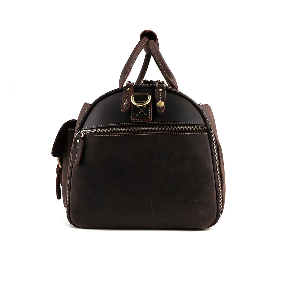 Dazzlo The Smart Top Grain Leather Duffle Bag - Brown/Black - 22"