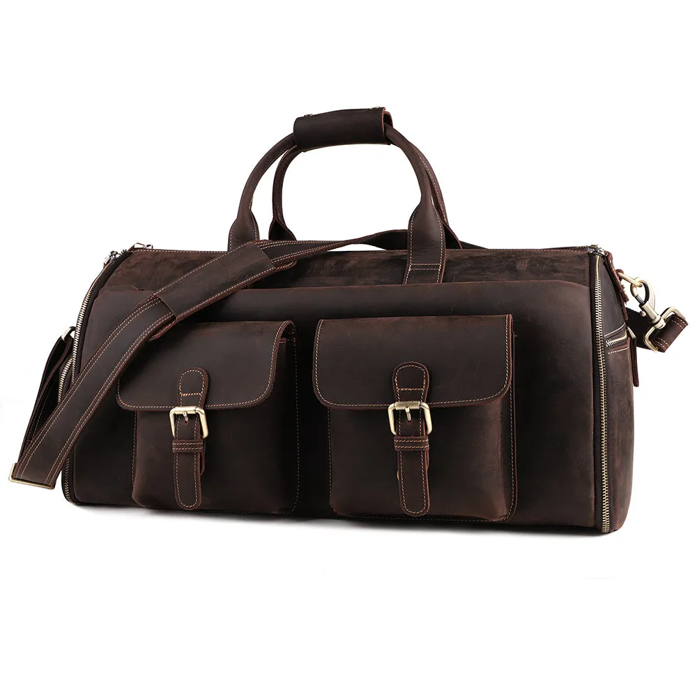 Dazzlo The Smart Top Grain Leather Duffle Bag - Brown/Black - 22"