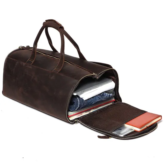 Dazzlo The Smart Top Grain Leather Duffle Bag - Brown/Black - 22"