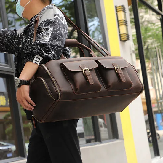 Dazzlo The Smart Top Grain Leather Duffle Bag - Brown/Black - 22"