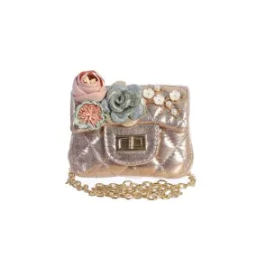 Dear Ellie Mini Metallic Handbag with Flowers - Rose Gold