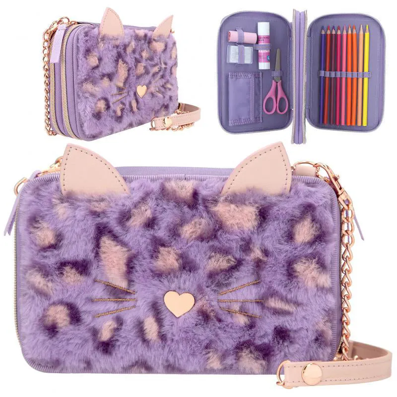 Depesche Topmodel Double Pencil Case with Metal Chain Lilac Leo Love