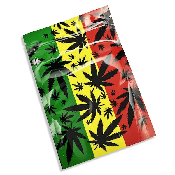 Designed Mylar Bag - Rasta silhouette Leaves  - 9cm x 13cm