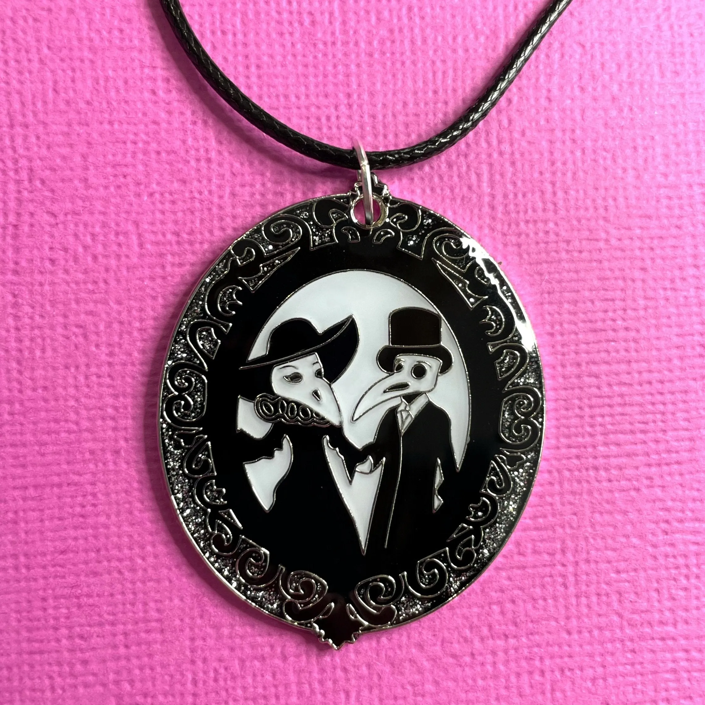 Elegant Plague Doctor Couple enamel cameo - Set of 2