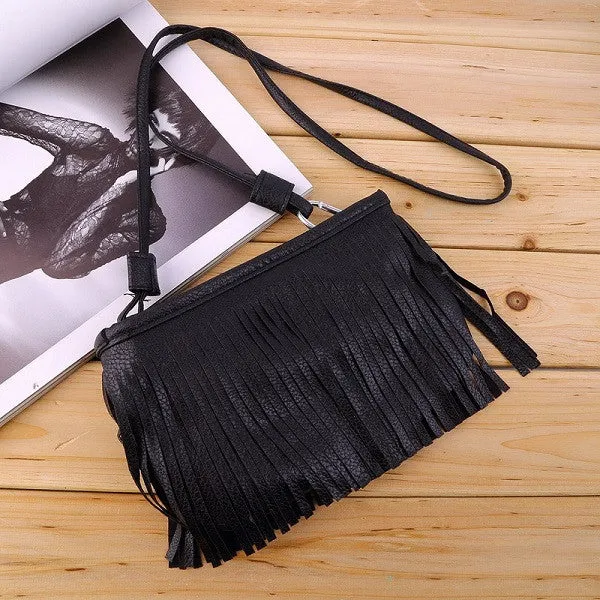 Fashion Women Punk Satchel Tassel Suede Fringe Shoulder Messenger Cross Body Bag Ladies Mini Small Casual PU Leather bags