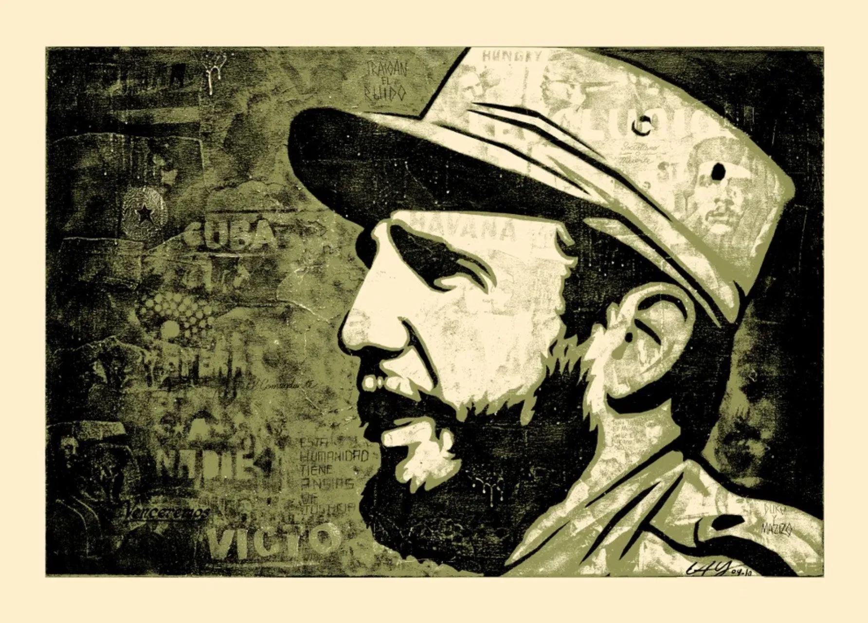 Fidel Green Serigraph Print by Ernesto Yerena Montejano- Hecho Con Ganas