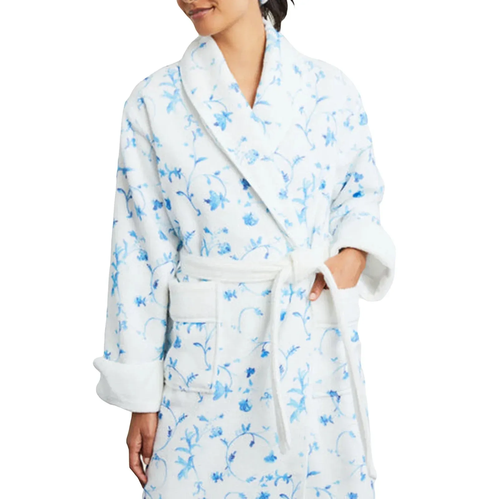 Fleece Floral Print Soft Warm Spa House Bathrobe Plush Pajamas