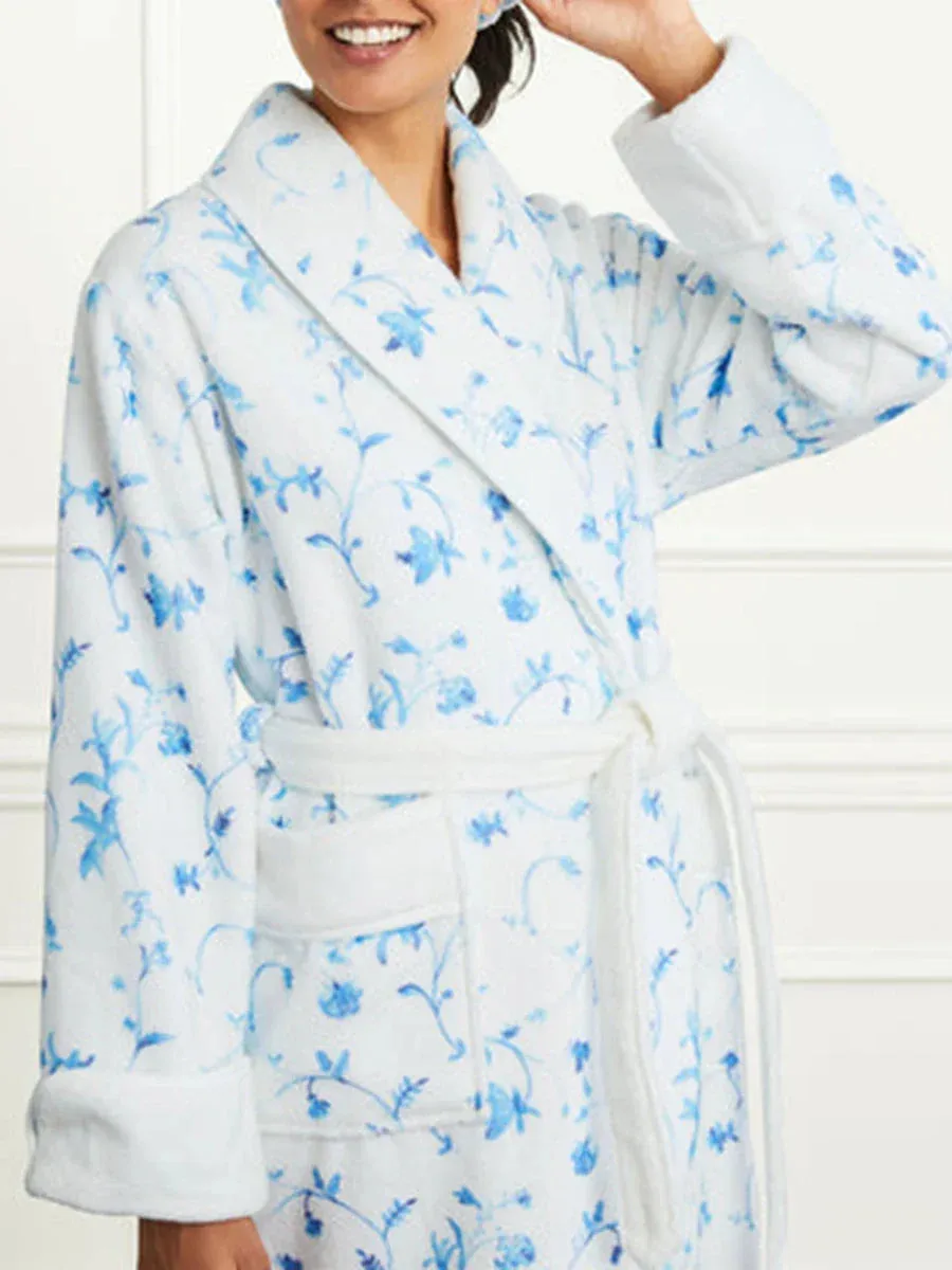 Fleece Floral Print Soft Warm Spa House Bathrobe Plush Pajamas