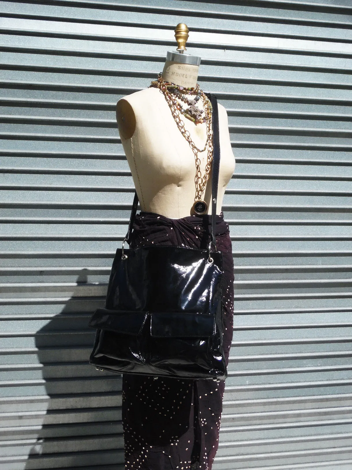 Gapock X Crossbody Travel Bag Patent Leather Black