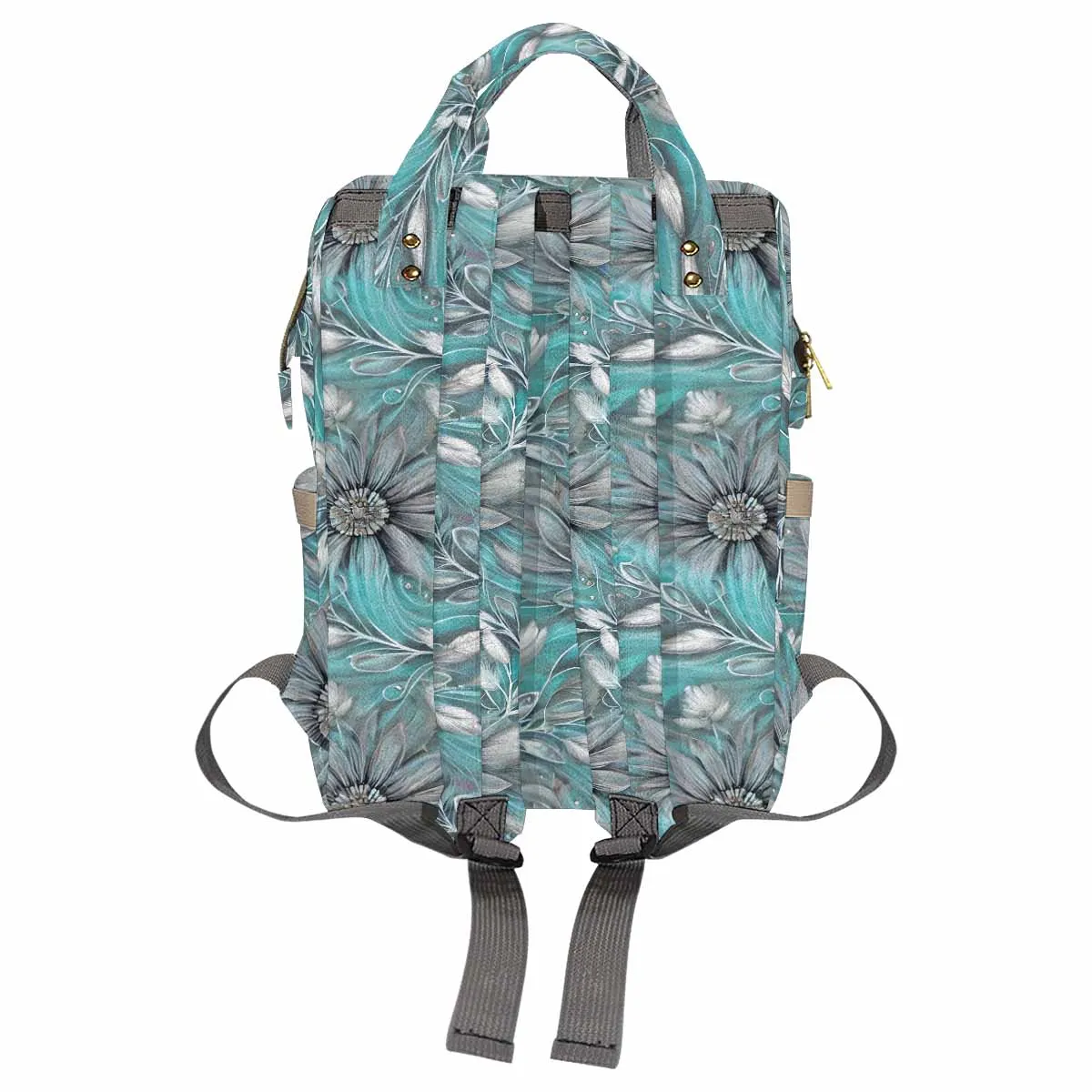 Green Elegant Floral Small Print  Diaper Bag Backpack