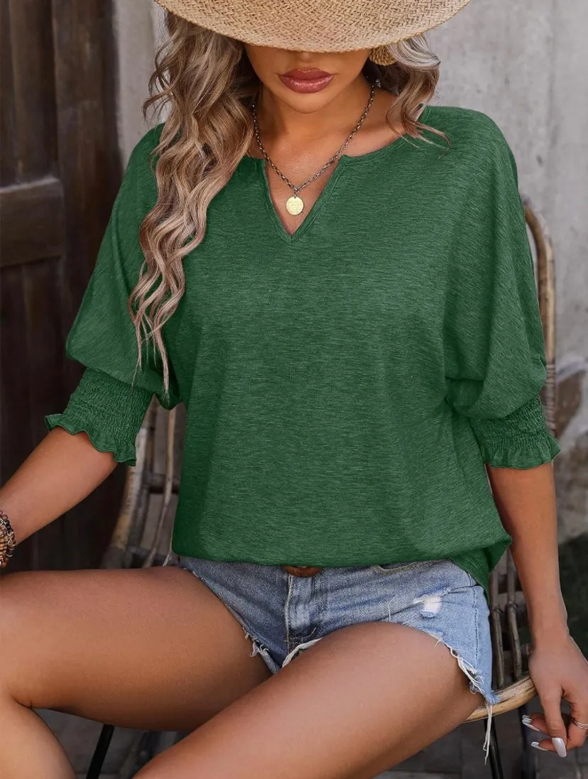 Green Heathered Smock Sleeve Top