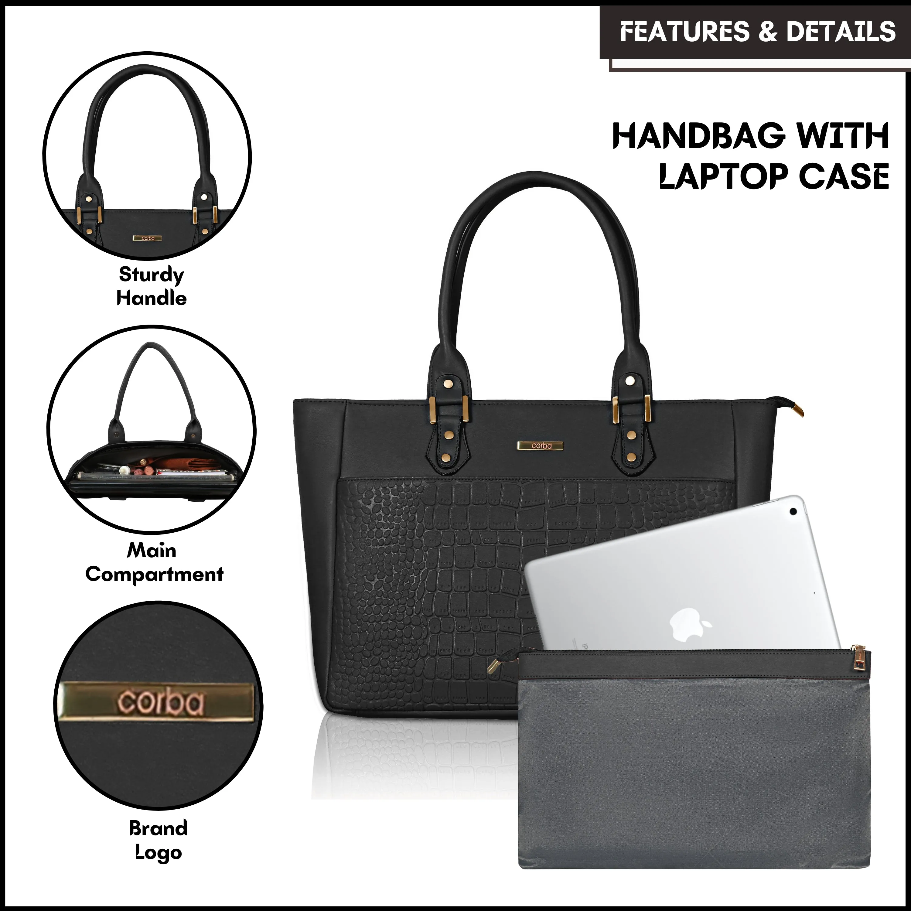 HandBag with Laptop case Black