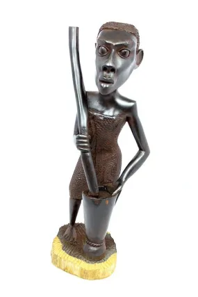 Hardwood Collectible Figurine Makonde Woman Grinding Maize Flour