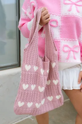 Heart Crochet Hand Bag- Mauve