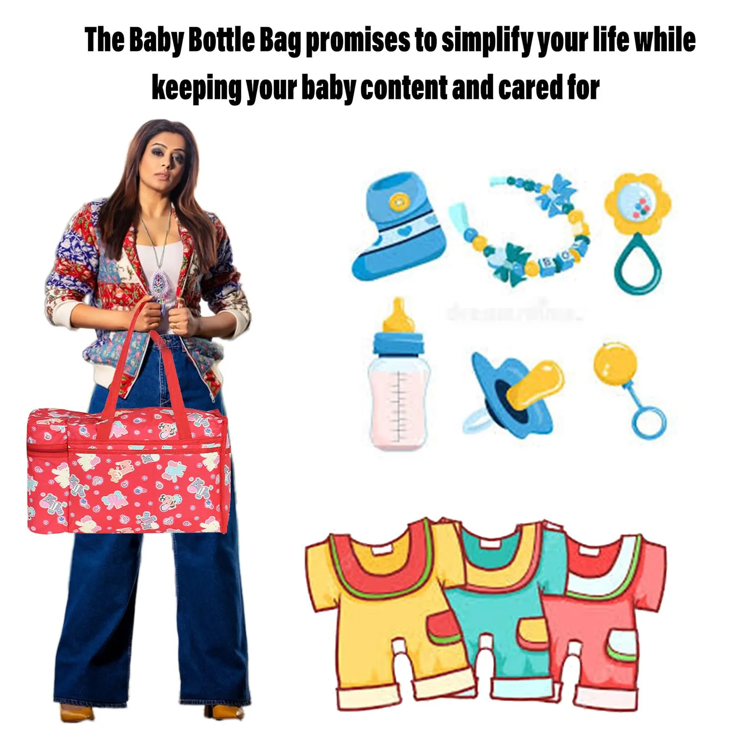 Heart Home Baby Bag | Parachute Baby Bottle Cooler Bag | Baby Bottle Bag | Baby Bottle Bag with 2 Bottle Warmers | Baby Cloth Bag | Cartoon Bottle Bag | Red