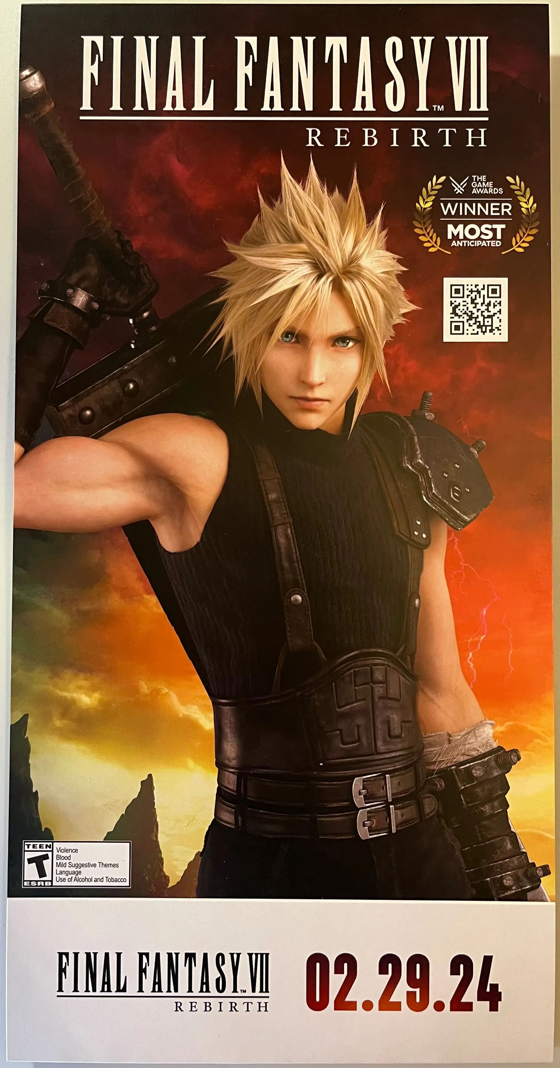 Insomnia Cookies Final Fantasy VII (7) Rebirth Cloud Strife Limited Edition Cookie Box Sleeve