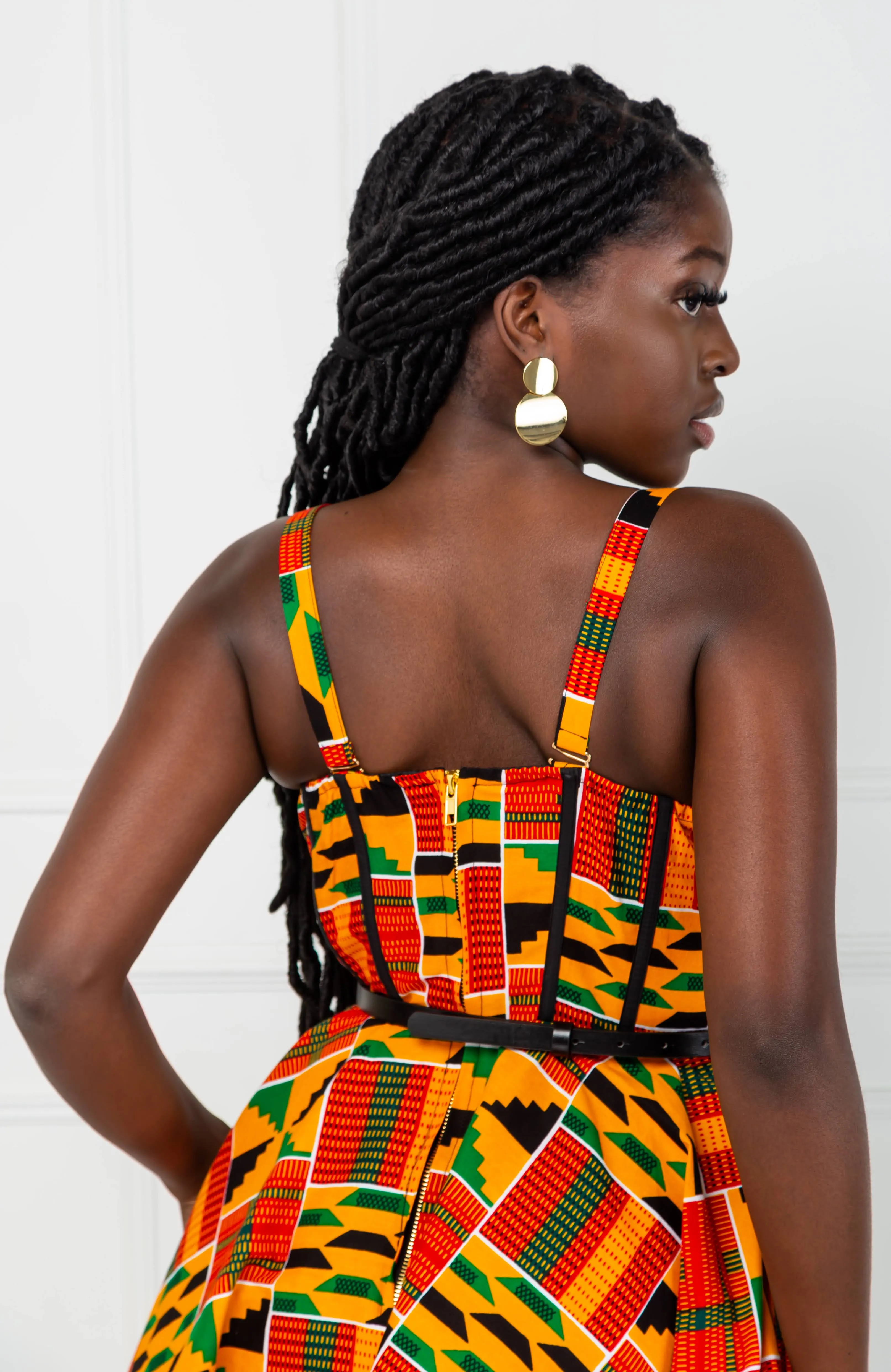 Kente African Print Fit & Flare Corset Midi Dress - KENYA