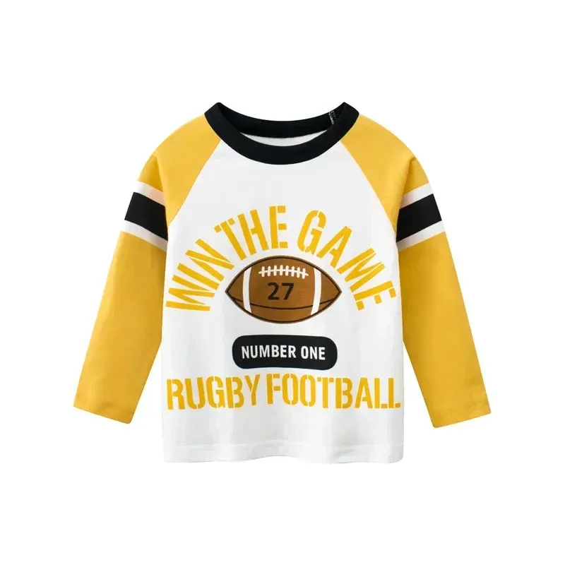 Kids Boys Rugby Print Cotton Long Sleeve Tees for 2-9 years