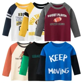 Kids Boys Rugby Print Cotton Long Sleeve Tees for 2-9 years