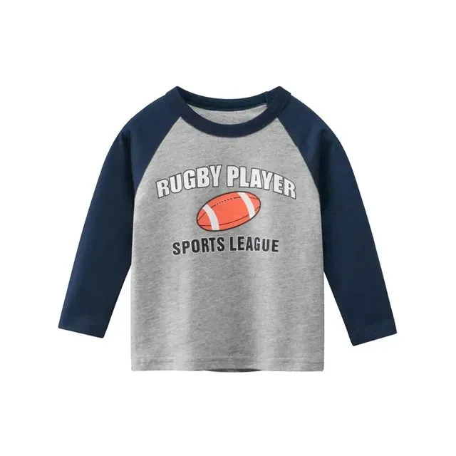 Kids Boys Rugby Print Cotton Long Sleeve Tees for 2-9 years