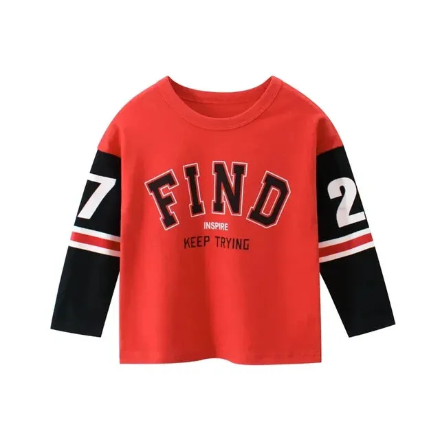 Kids Boys Rugby Print Cotton Long Sleeve Tees for 2-9 years